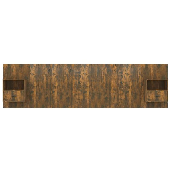 Testiera Letto con Comodini Rovere Fumo in Legno Multistrato