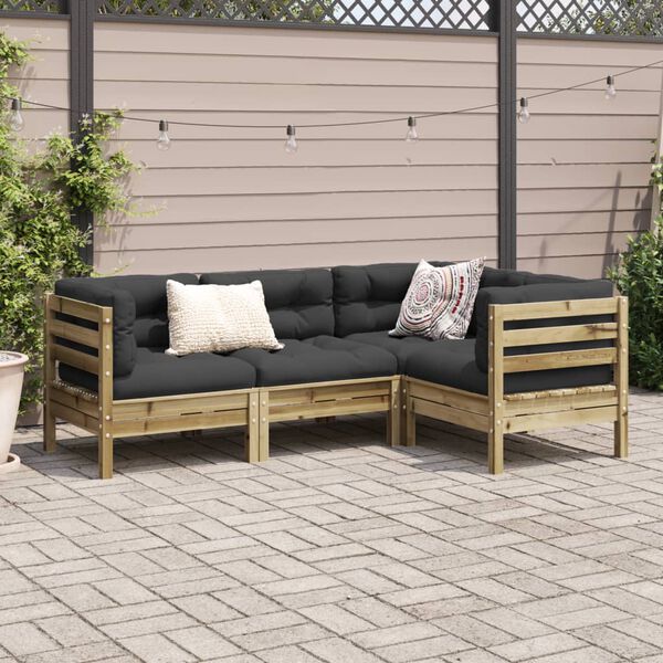 vidaXL Set Divani da Giardino 4pz con Cuscini Legno Impregnato di Pino