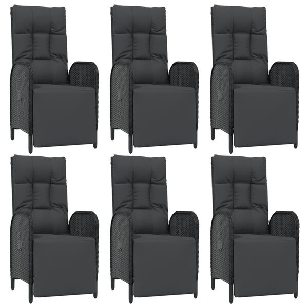 vidaXL Set da Pranzo da Giardino 7 pz Nero con Cuscini in Polyrattan