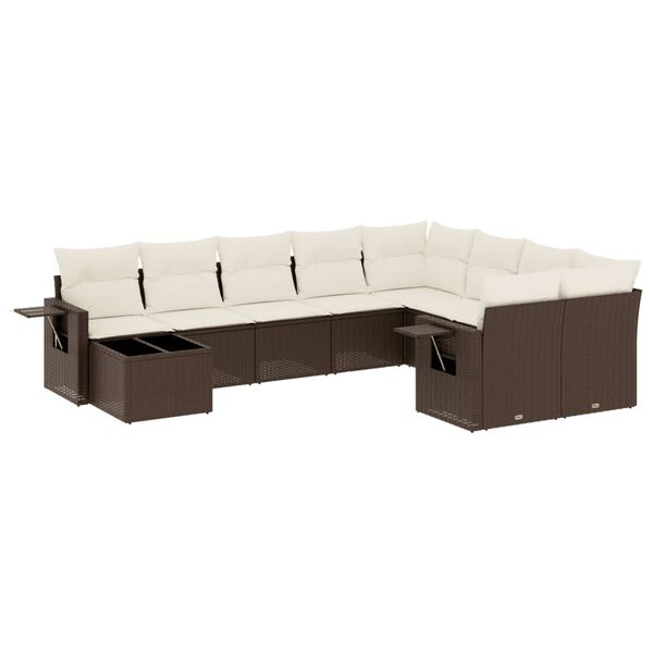 vidaXL Set Divani da Giardino 10pz con Cuscini in Polyrattan Marrone