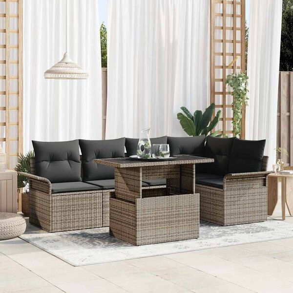 vidaXL Set Divano da Giardino con cuscino 6 pcs Grigio polyrattan