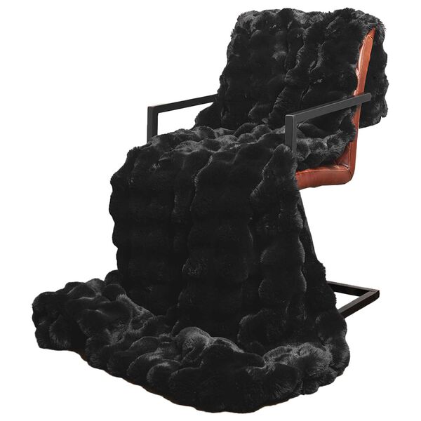 vidaXL Coperta in Pelliccia di Coniglio Finta Nero 240 x 270 cm