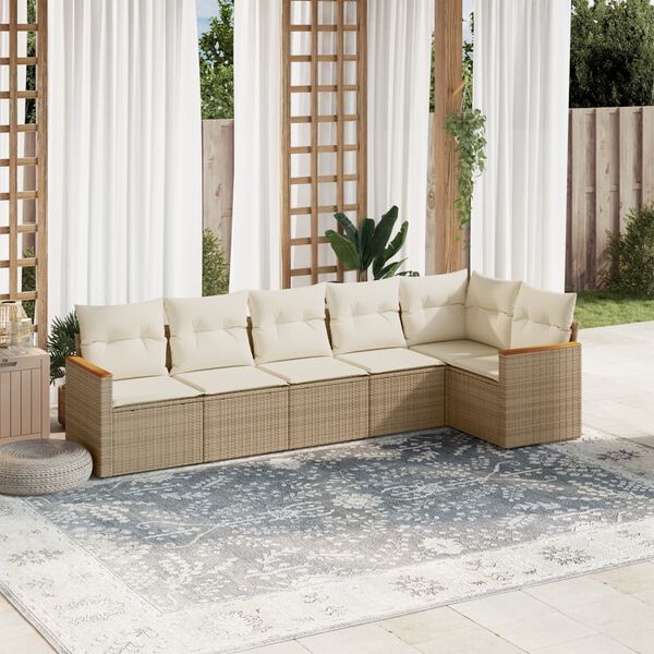 vidaXL Set Divano da Giardino 6 pz con Cuscini Beige in Polyrattan