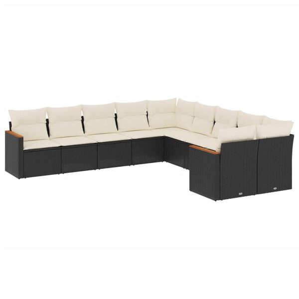 vidaXL Set Divani da Giardino 10pz con Cuscini in Polyrattan Nero