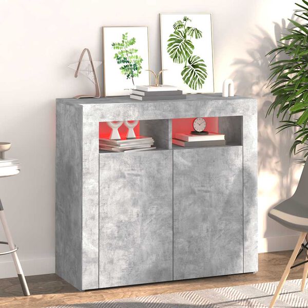 vidaXL Credenza con Luci LED Grigio Cemento 80x35x75 cm