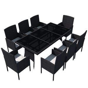 vidaXL Set da Pranzo da Giardino 9 pz con Cuscini in Polyrattan Nero