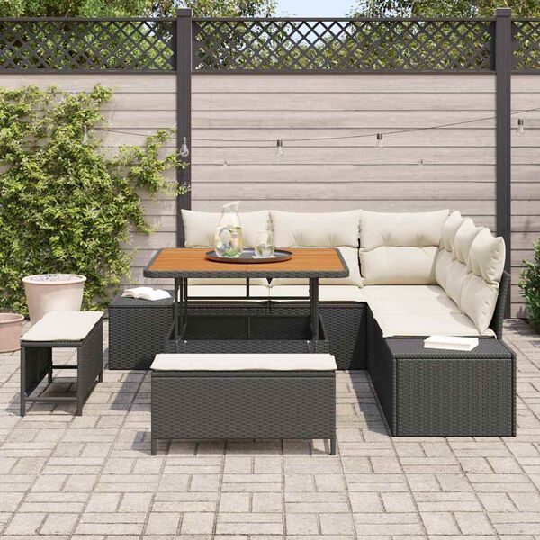 vidaXL Set Divano da Giardino con cuscino 8 pcs Nero Poly Rattan