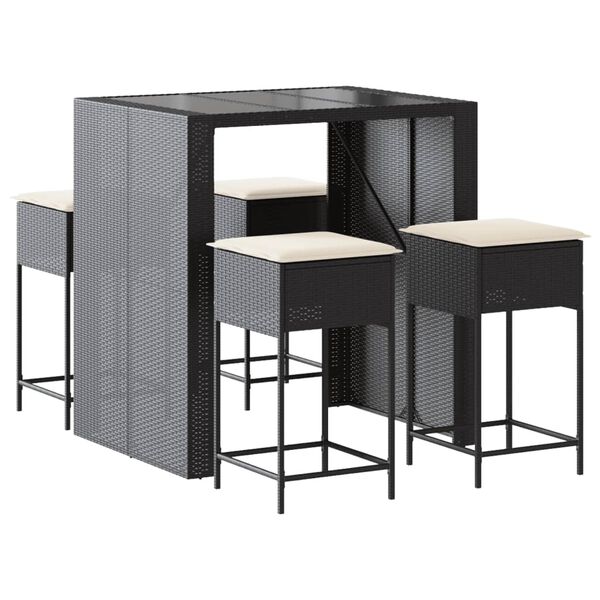 vidaXL Set Bar da Giardino 5 pz con Cuscini in Polyrattan Nero