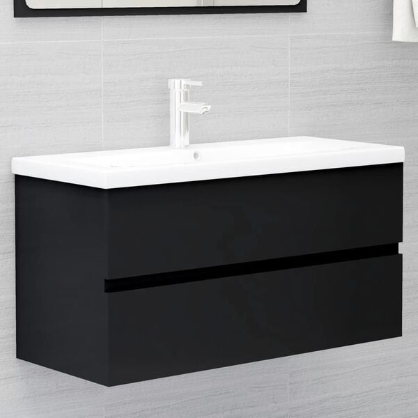 vidaXL Mobile con Lavabo Integrato Nero in Legno Multistrato