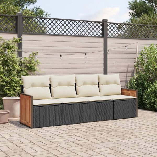vidaXL Set Divani da Giardino 4 pz con Cuscini Nero in Polyrattan