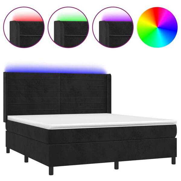 vidaXL Letto a Molle con Materasso e LED Nero 160x200 cm in Velluto