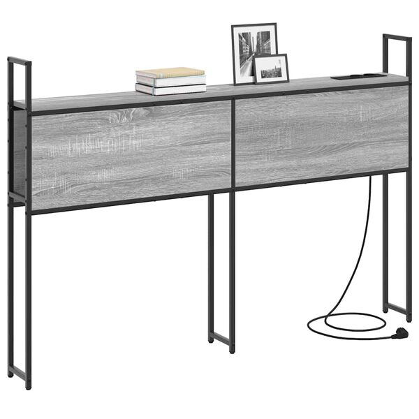 vidaXL Testiera con Stazione di Carica e Storage Grigio sonoma 120 cm