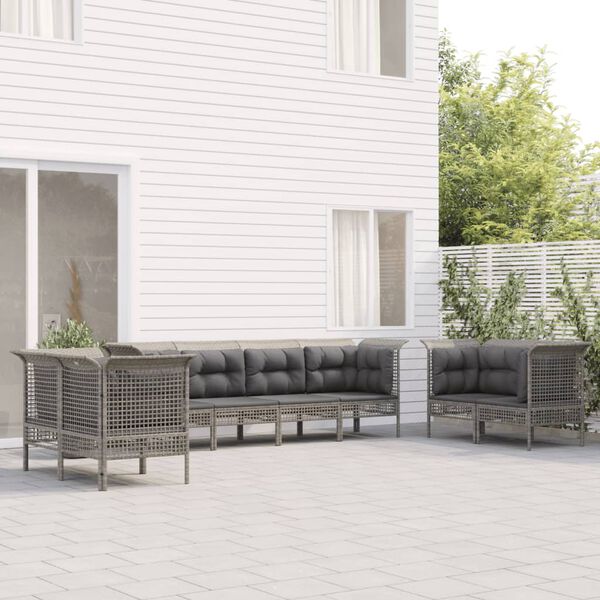 vidaXL Set Divani da Giardino 8 pz con Cuscini in Polyrattan Grigio