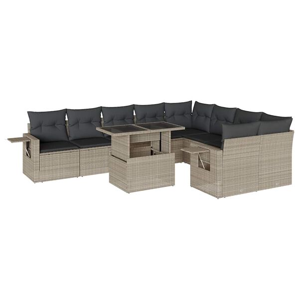 vidaXL Set Divano Giardino 10 pz con Cuscini Grigio Chiaro Polyrattan