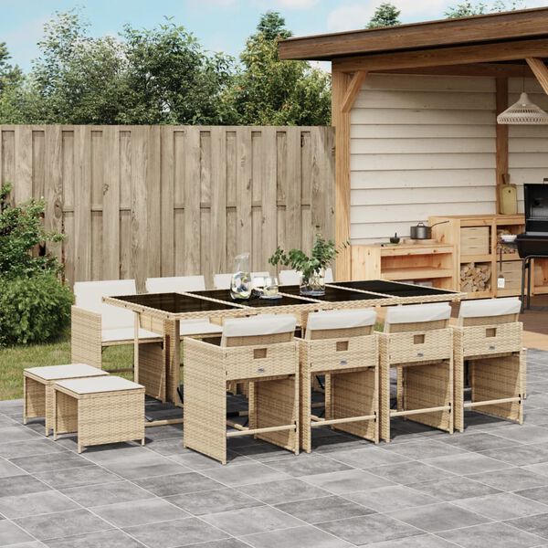 vidaXL Set da Pranzo da Giardino 13 pz con Cuscini Beige in Polyrattan