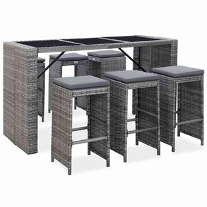 vidaXL Set da Bar da Giardino 7 pz con Cuscini in Polyrattan Grigio