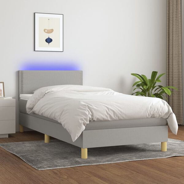 vidaXL Letto a Molle Materasso e LED Grigio Chiaro 80x200 cm Tessuto