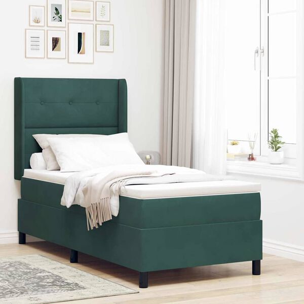 vidaXL Letto a molle con testiera Verde scuro 90 x 200 cm Velluto
