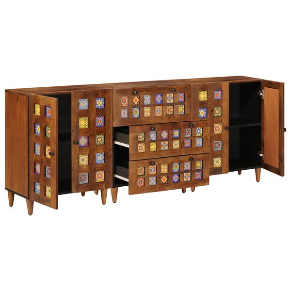 vidaXL Credenza 3 pcs Noce Legno di mango massello