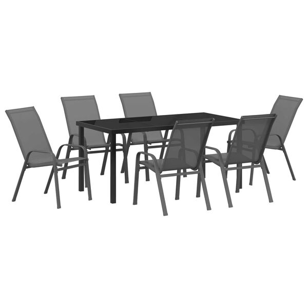 vidaXL Set da Pranzo per Giardino 7 pcs Grigio e Nero