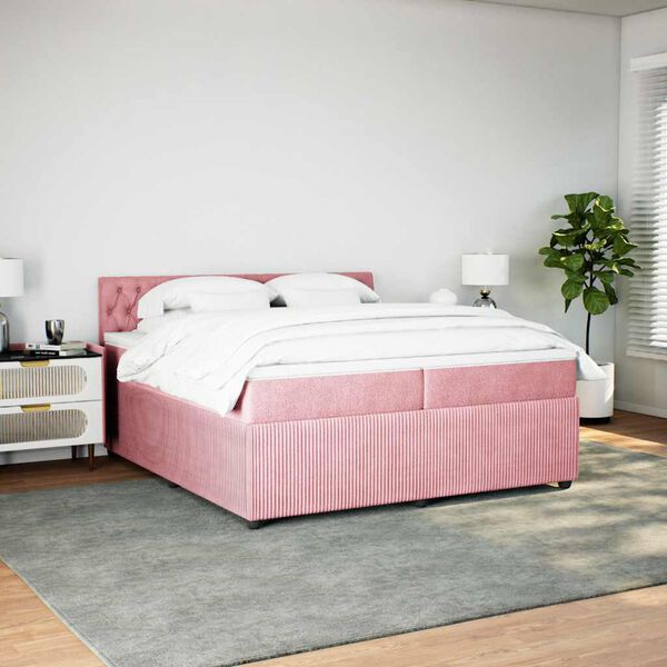 vidaXL Giroletto a Molle con Materasso Rosa 200x200 cm in Velluto