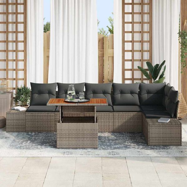 vidaXL Set Divano da Giardino 7 pcs Grigio Poly Rattan