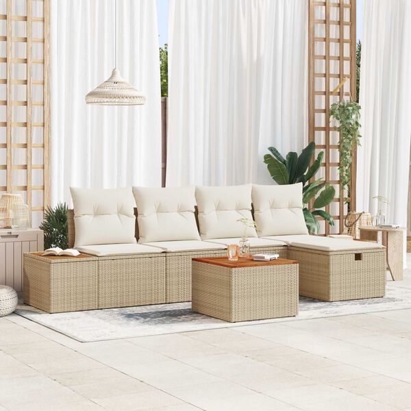 vidaXL Set Divano da Giardino con cuscino 6 pcs Beige Poly Rattan