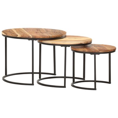 Set Di 2 Tavolini Impilabili In Legno Di Mango Grezzo | Design Naturale E Moderno | Perfetti Per Soggiorno, Salotto O Camera