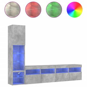 vidaXL Mobili TV a Muro con LED 4pz Grigio Cemento Legno Multistrato