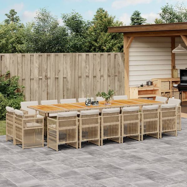 vidaXL Set da Pranzo da Giardino 17 pz con Cuscini Beige in Polyrattan