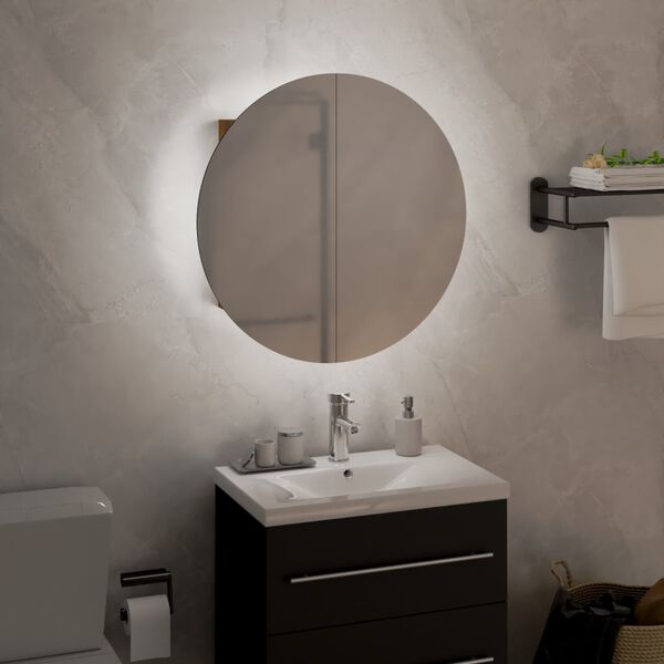 vidaXL Armadio da Bagno con Specchio Rotondo e LED Rovere 40x40x17,5cm