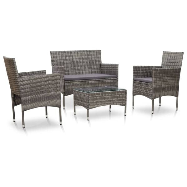 vidaXL Set Divani da Giardino 4 pz con Cuscini in Polyrattan Grigio