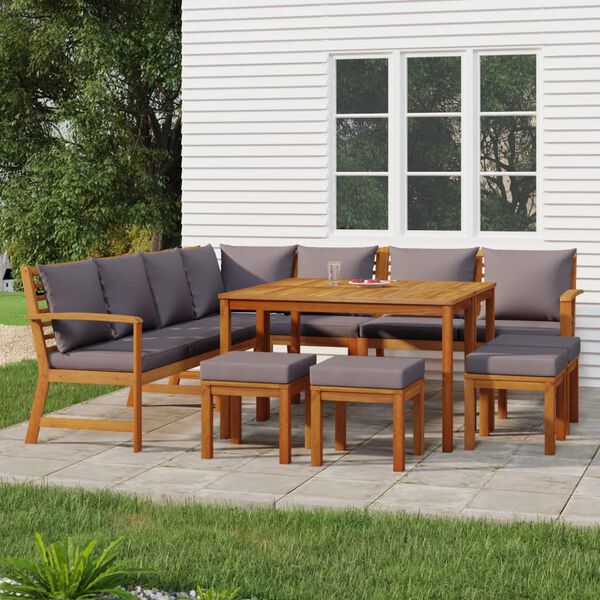 vidaXL Set da Pranzo Giardino 11 pz con Cuscini Legno Massello Acacia