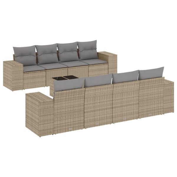 vidaXL Set Divano da Giardino 9 pz con Cuscini Beige in Polyrattan