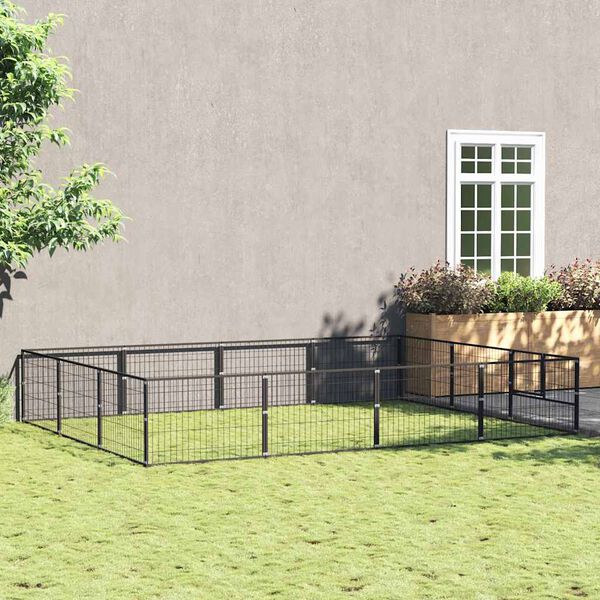vidaXL Gabbia per Cani Nera 12 m&sup2; in Acciaio