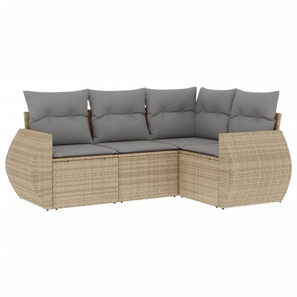 vidaXL Set Divano da Giardino 4 pz con Cuscini Beige in Polyrattan