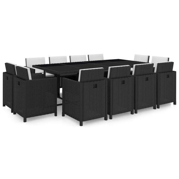 vidaXL Set da Pranzo da Giardino 13 pz con Cuscini in Polyrattan Nero