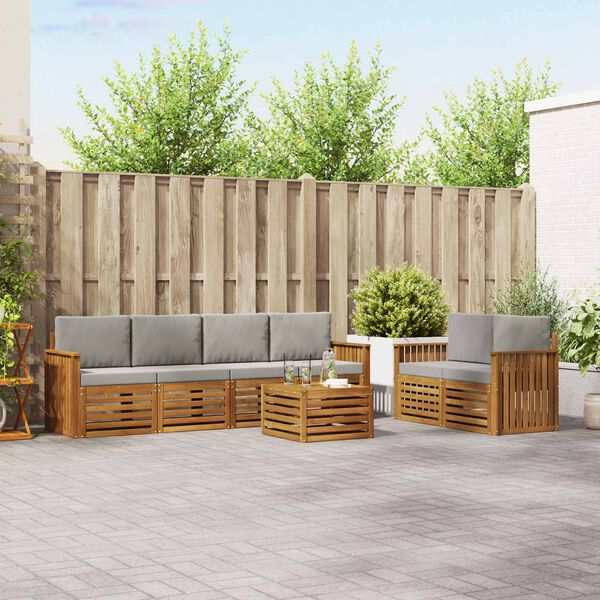 vidaXL Set divani con cuscino 7 pcs Grigio Naturale e Chiaro