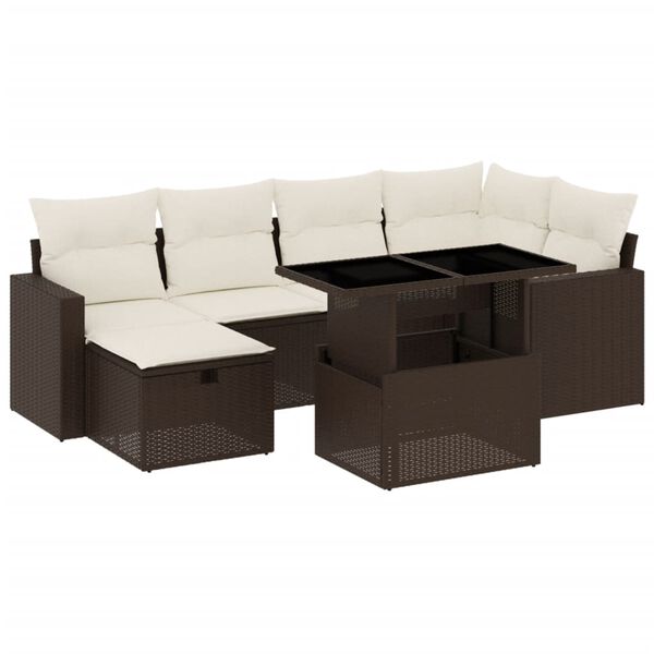 vidaXL Set Divani da Giardino 7 pz con Cuscini Marrone in Polyrattan