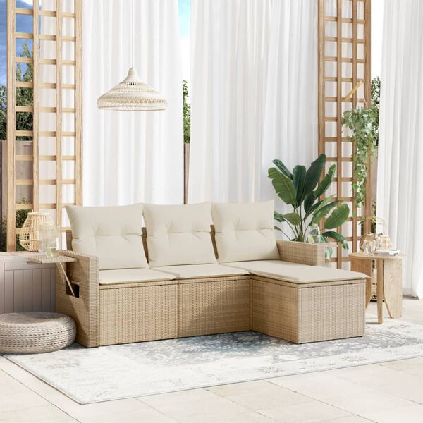 vidaXL Set Divano da Giardino 4 pz con Cuscini Beige in Polyrattan