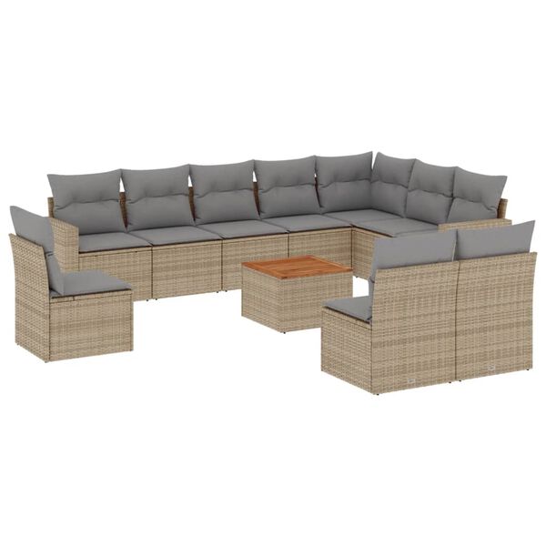 vidaXL Set Divano da Giardino 11 pz con Cuscini Beige Misto Polyrattan