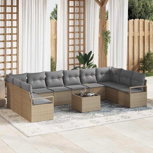 vidaXL Set di divani 11 pcs Beige e Grigio Chiaro polyrattan