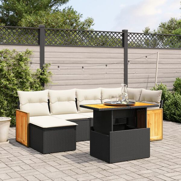 vidaXL Set Divani da Giardino con Cuscini 7pz Nero Polyrattan