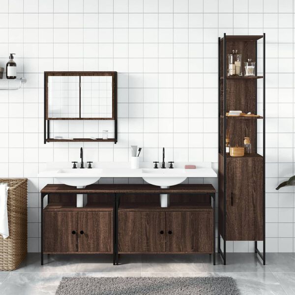 vidaXL Set Mobili da Bagno 4 pz Rovere Marrone in Legno Multistrato