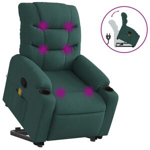 vidaXL Poltrona Alzapersona Massaggiante Verde Scuro in Tessuto
