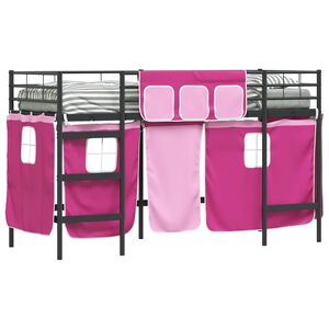 vidaXL Struttura del Letto Loft per Bambini con Tendine Nero e rosa