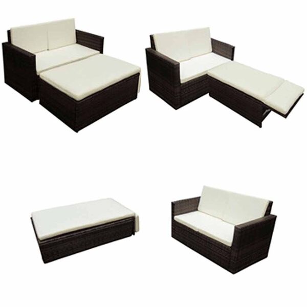 vidaXL Set Divani da Giardino 2 pz con Cuscini in Polyrattan Marrone
