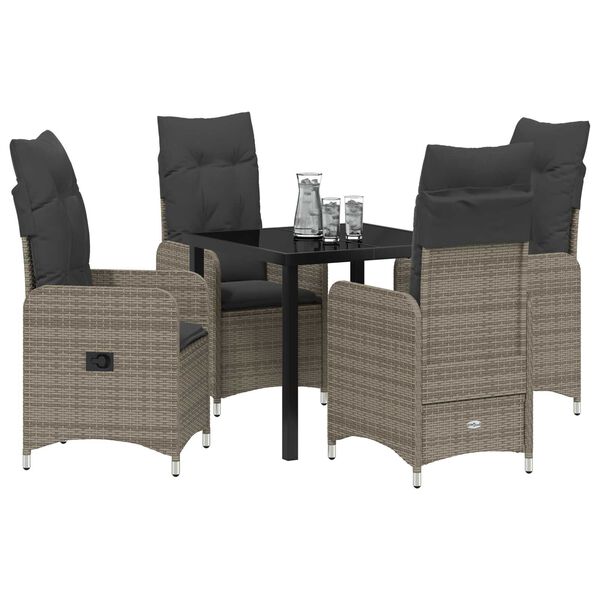 vidaXL Set da Pranzo per Giardino con cuscino 5 pcs Grigio Poly Rattan