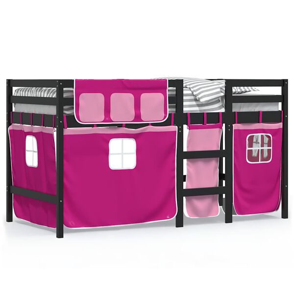 vidaXL Letto a Soppalco con Tende Bambini Rosa 90x200 cm Massello Pino