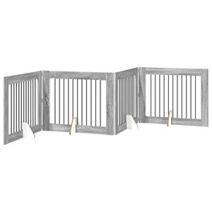 vidaXL Cancello per cani pieghevole con supporti 4 pz Sonoma grigio
